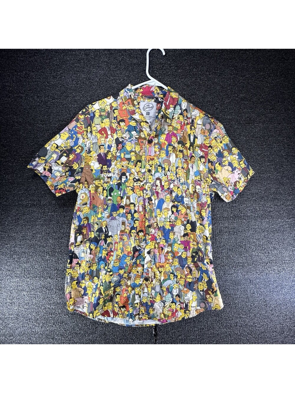 The Simpsons All-Over Cast Print Short-Sleeve Button-Up Shirt (Size Medium)